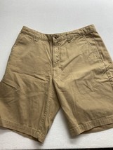 Eddie Bauer Chino Shorts Mens 35 Tan Khaki Cotton Stretch Zipper Pockets - £18.17 GBP