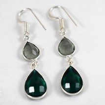 Fait Main 925 Argent Vert Quartz Poire Forme Argent / Or/Rose Plaqué Boucles - £26.34 GBP+