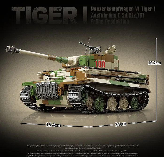 Germany Tiger I Sd.Kfz.181 Tank Batisbrick Build Block World War Army For - £89.64 GBP