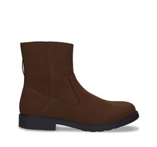 Men ankle boots brown vegan microsuede leather zip confident booty style... - $98.73