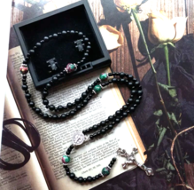 St. Benedict Medal Black Onyx Stone Bead Rosary Men&#39;s Catholic - $19.95
