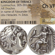 ALEXANDER the Great. LION Crescent Cert. Choice VF Coin Lysimachos Herak... - $493.05