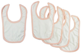 Girl 100% Cotton White Interlock Bib Pink Binding (Pack of 5) One Size - $18.55