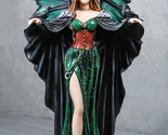Large Gothic Dragon Fairy Queen In Long Green Robe With Ravens Statue 17&quot;H - $129.99