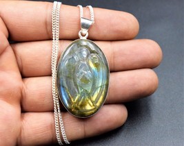 Ciondolo ANGELO INTAGLIATO IN LABRADORITE NATURALE CON CATENA IN OTTONE ... - $25.63