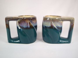 Pair Of Vtg Rodolfo Padilla Drip Glaze Stoneware Coffee Mugs Signed - £19.63 GBP