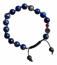 Lapis Lazuli Bracelet With Ruby &amp; Buffalo Bone Beads - Relieve Stress (BNLZ8SR) - £125.54 GBP