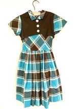 VTG 1950s Big Girls Cotton Dress Sz 10 Aqua Brown Plaid Cinderella Rocka... - £30.28 GBP