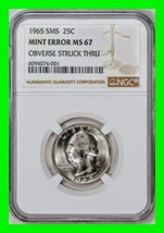 1965 SMS Washington Quarter Coin Mint ERROR Obverse Struck Thru - NGC MS 67 RARE - £973.44 GBP