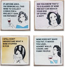 4 Funny Wine Coasters Set And Holder - Funny Gifts For Women -, Wine Accessory. - £36.02 GBP