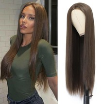 Long Straight Wigs Ash Brown Color Middle Part Brown Wig 28 inch Synthet... - $17.41