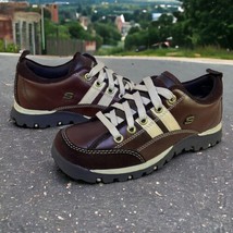 SKECHERS Womens 6 Oxford Shoes Y2K Sneakers Striped Brown Leather/Suede Hiking - £22.44 GBP
