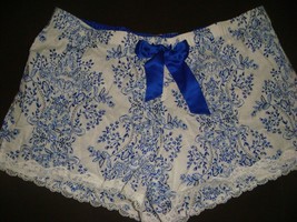 NWT Victoria&#39;s Secret XS SHORTS sleepwear cotton White lace BLUE floral paisley - $39.59