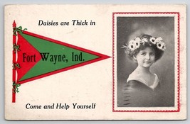 Fort Wayne IN Young Lady Daisy Crown Greeting Daisies Thick Indiana Postcard A41 - £7.88 GBP
