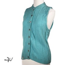 Vintage Deadstock 1970s Turquoise Button Up V Neck Vest Sweater - 36 -  ... - £28.77 GBP