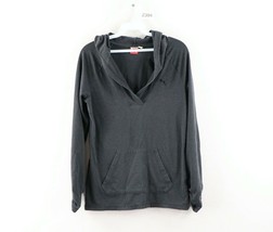 Vintage Puma Womens Small V-Neck Distressed Lightweight Hoodie Charcoal Gray - £18.88 GBP
