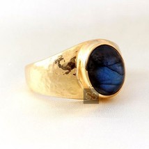 Natural Labradorite Gemstone With Gold Plated 925 Sterling Silver Men&#39;s Ring - £70.25 GBP