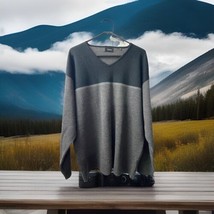 Linea Sweater Mens Large Black Grey V Neck Color block Pullover Wool Blend - £15.14 GBP