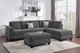 Granna 3 Piece Charcoal Sectional Sofa Set Upholstered in Chenille Fabric - $26,054.16 MXN