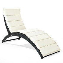 Folding Patio Rattan Lounge Cushioned Portable Chair - Color: Beige - $256.15 CAD
