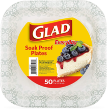 Glad Square Disposable Paper Plates with Gray Victorian Print|Soak /Cut-Proof, M - £7.39 GBP