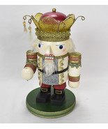 Wooden Nutcracker King 13&quot; Gold Wire Glitter Outfit Jeweled Metal Crown - £27.31 GBP