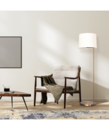 Zenith Brass Floor Lamp: Drum Shade &amp; Offset Base - $3,888.76 MXN