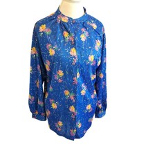 Vintage 70s Womens Size L XL Button Up Blue Floral Daisy Blouse Polyeste... - £18.56 GBP