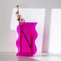 Yalzonemet Acrylic Vase Modern Geometric Flower Vase Special Wave Shape, Pink - £28.94 GBP