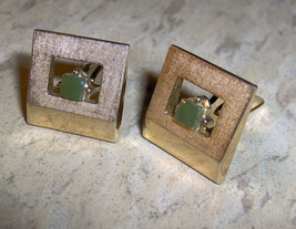 Vintage SWANK Cufflinks green color stone and gold color - $30.46