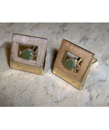 Vintage SWANK Cufflinks green color stone and gold color - $30.46