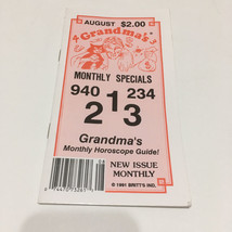 Vintage lucky numbers booklet Grandma&#39;s monthly horoscope guide August 1991 - £15.78 GBP