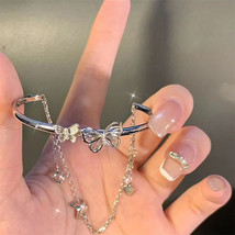 Silver Color Hollow Fairy Butterfly Charm Bracelet For Women Fashion Elegant Tas - £11.31 GBP