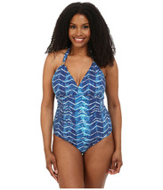 9046-1 Ralph Lauren Womens Oce Blue Herringbone Halter 1 Piece Swimsuit 22W $119 - £40.22 GBP