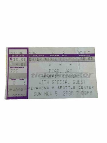 Primary image for 2000 PEARL JAM RED HOT CHILI PEPPERS KEY ARENA SEATTLE CONCERT TICKET STUB 11/5