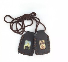 Sacred Heart of Jesus Christ Virgen of Mount Carmel Leather Scapular esc... - $12.75