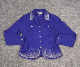 Christine Alexander Jacket Women XS Blue Cotton Swarovski Crystal Bling ... - £31.28 GBP