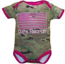 Cute Recruit Baby Girl&#39;s Multicam Camo &amp; Pink Bodysuit: Military-Inspired Charm - £23.46 GBP