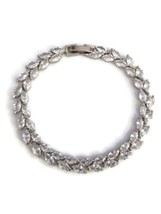 Rhinestone Jewel Leaf Nature Silver Tone Shiny Bracelet - £21.43 GBP