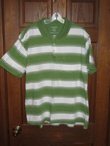 St. John&#39;s Bay Green &amp; White Striped Jersey Polo Shirt - Size XL - $16.82