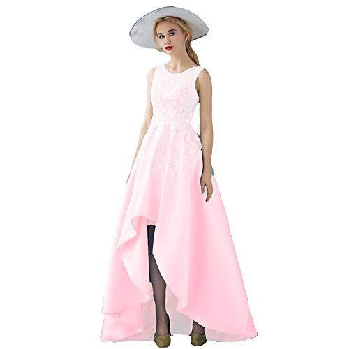 Kivary Illusion Beaded Lace High Low Prom Gown Homecoming Dress Light Pink US 4