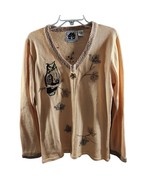 StoryBook Knits Sz L Peach AUTUMN GUARDIAN OWL Maple Leaf Zipper Front C... - $625.70 MXN