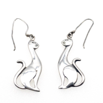 925 Sterling Silver Cat Earrings Siamese Kitty Pierced Hook 1-1/2&quot;  X 1/2&quot; - £24.68 GBP