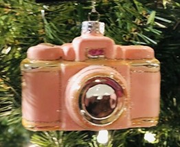 Robert Stanley Glass Christmas Ornament Pink Camera - £11.83 GBP