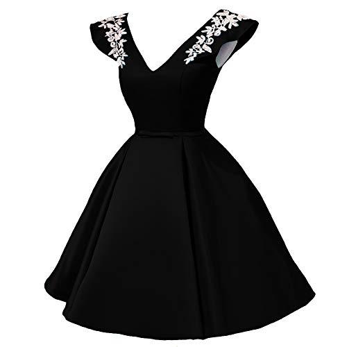 Plus Size V Neck White Lace Short Satin Prom Homecoming Dress Party Black US 18W