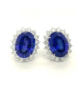 18k White Gold 31.54ct Oval Tanzanite &amp; 5.09ct Diamond Huggie Earrings - $37,778.69