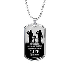No Greater Love Soldier Scripture John 15:13 Dog Tag Pendant Necklace - £47.55 GBP