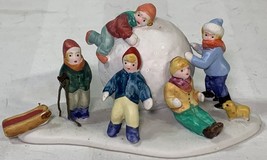 Lemax Giant Snowball Children Playing Winter 1993 Village Collection-Por... - $17.70