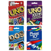 Mattel Family Card Game Variety Pack - 4 Card Game Bundle - Uno, Dos, Uno Flip,  - £18.99 GBP