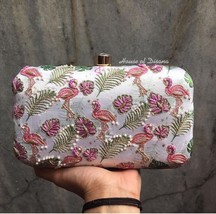 Flamingo embroidered clutch,quirky clutch,girlfriend gift,gifts for her,bridesma - £58.98 GBP